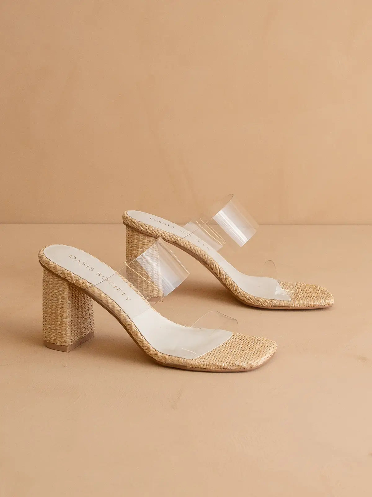 The Francee | Natural Transparent Double Strap Raffia Heel