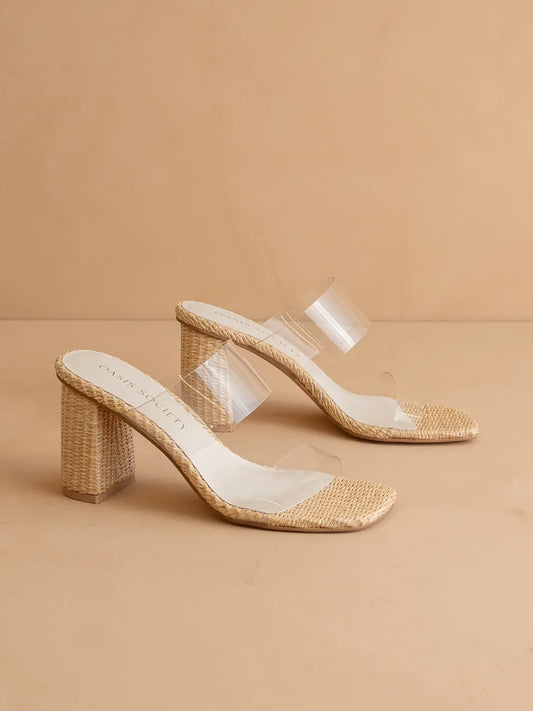 The Francee | Natural Transparent Double Strap Raffia Heel