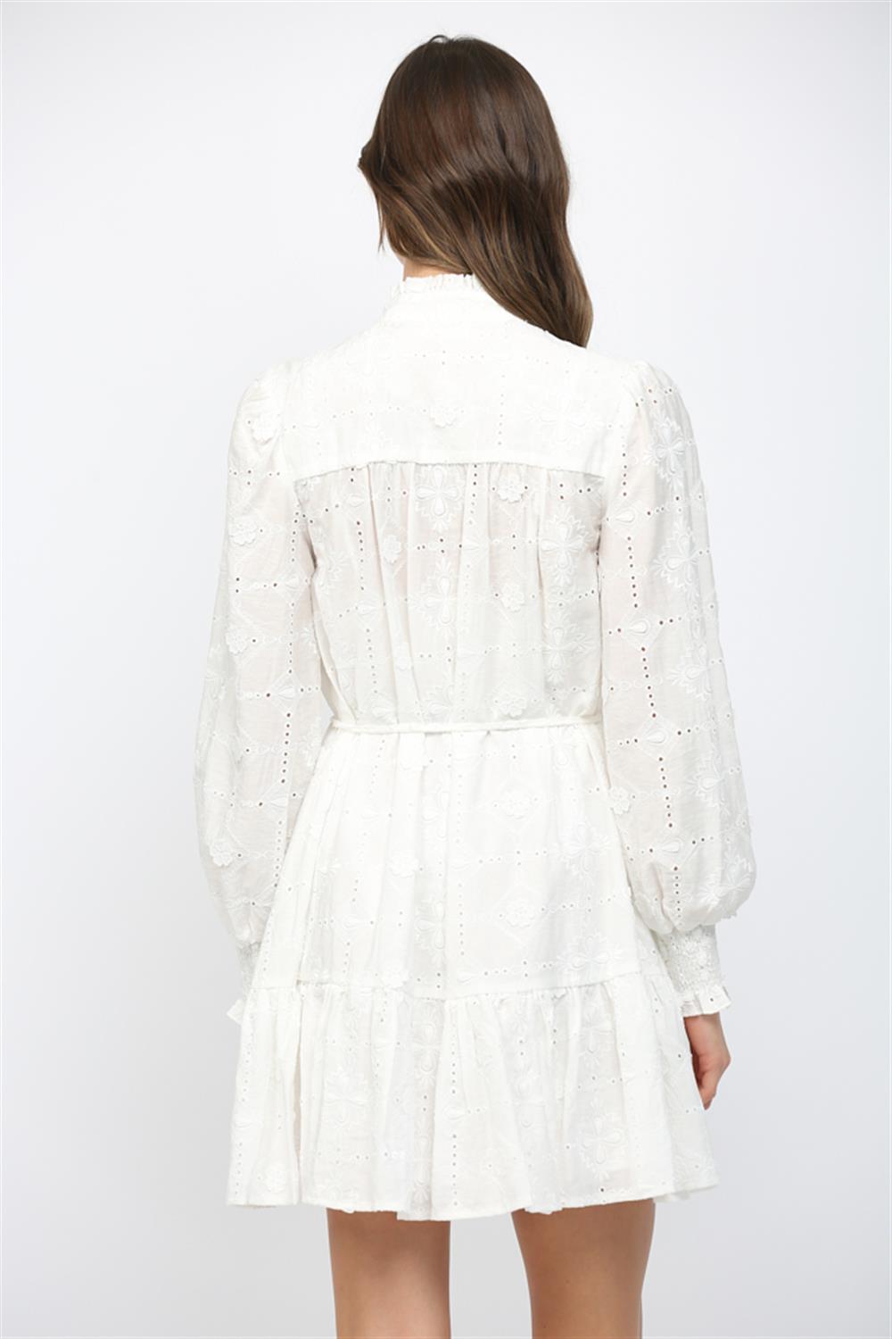 Floral Embellished Eyelet Dress In Off White