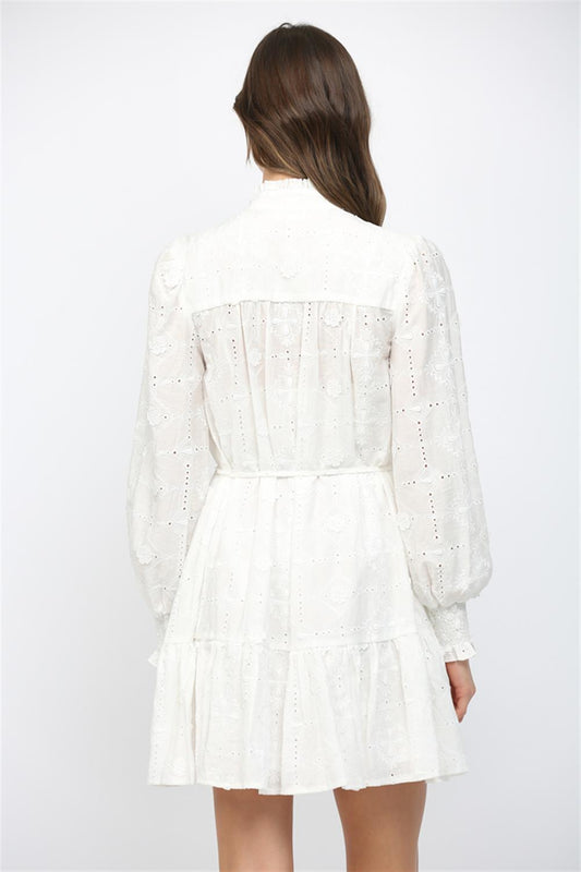 Floral Embellished Eyelet Dress In Off White