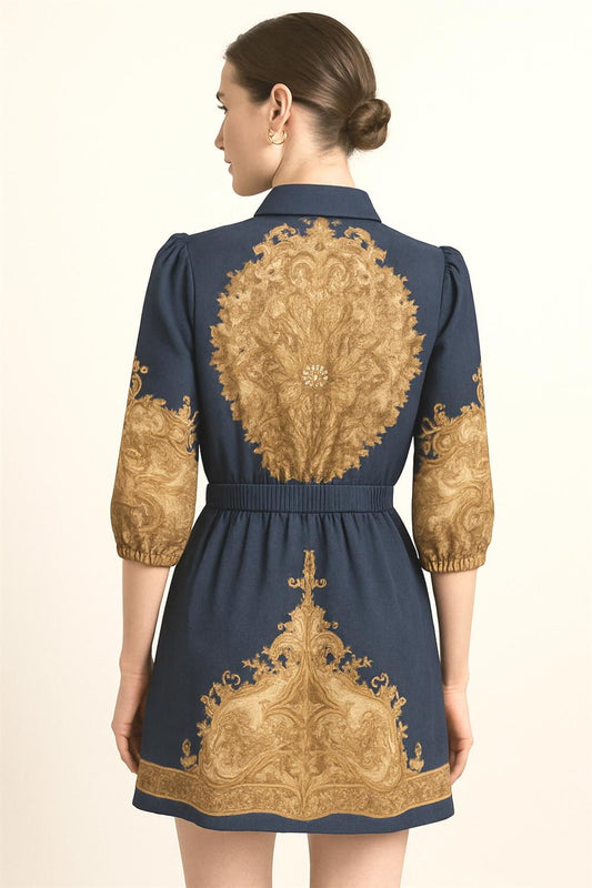Gold Detail Navy Mini Dress