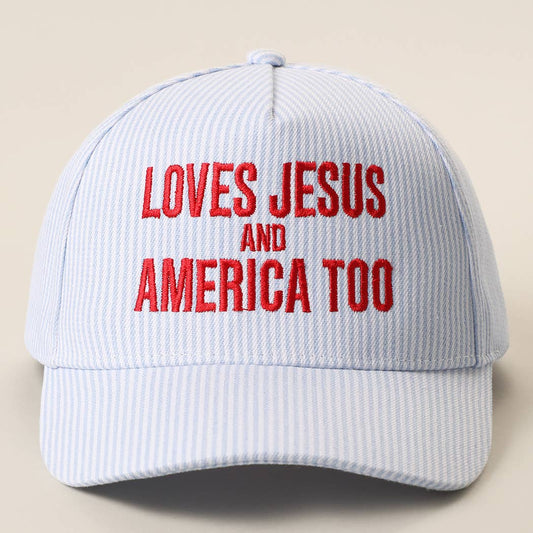 LOVES JESUS AND AMERICA TOO Embroidered Seersucker Hat
