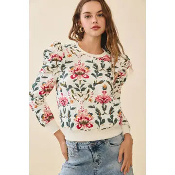 Floral Puff Sleeve Pullover Top