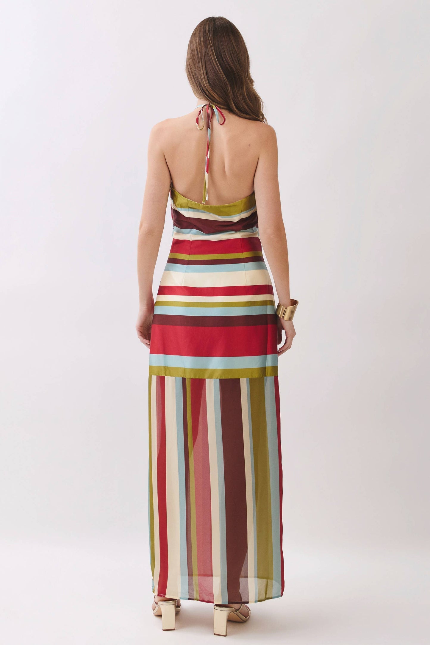 Sunset Stripe Side Slit Halter Maxi Dress