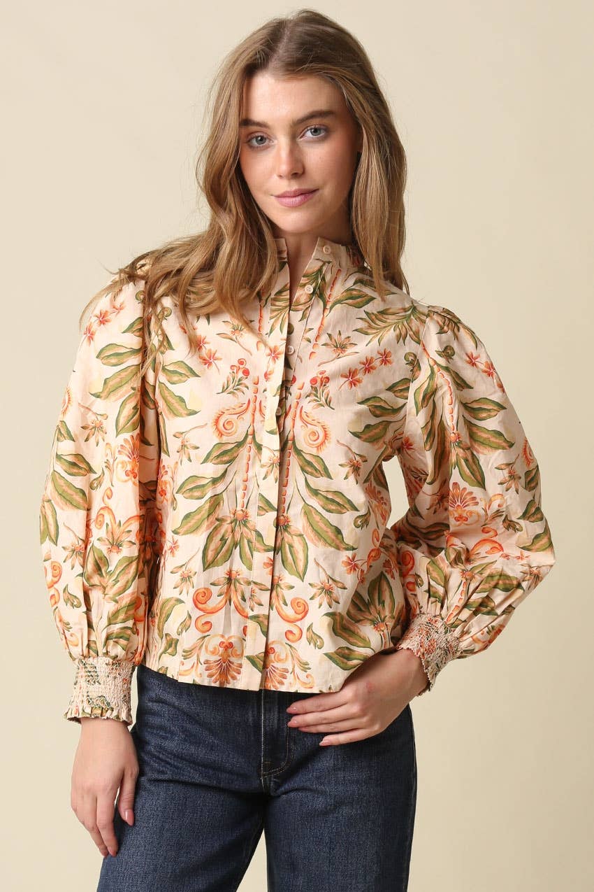 Peachy Floral Puff Sleeve Blouse