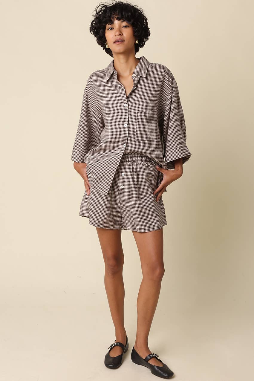 Gabi Brown Gingham Linen Shirt