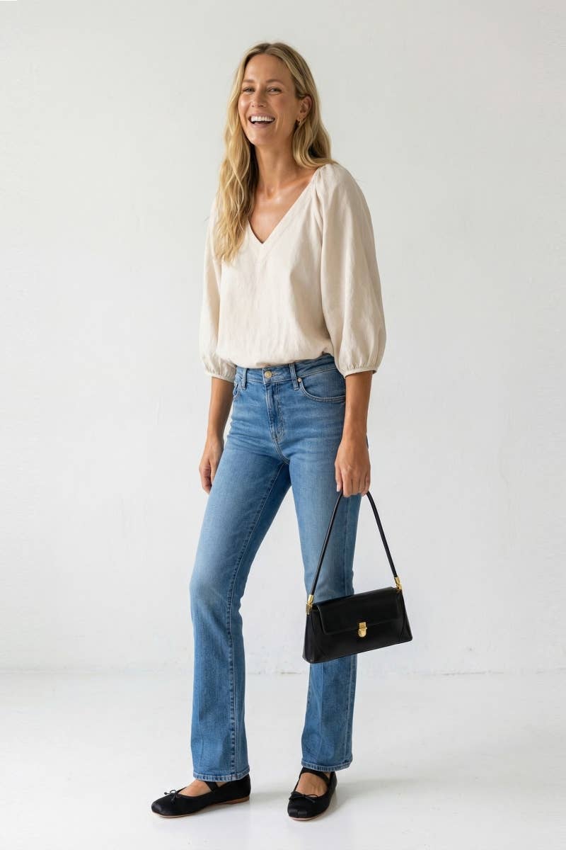 Elastic Puff Sleeve V-neck Blouse