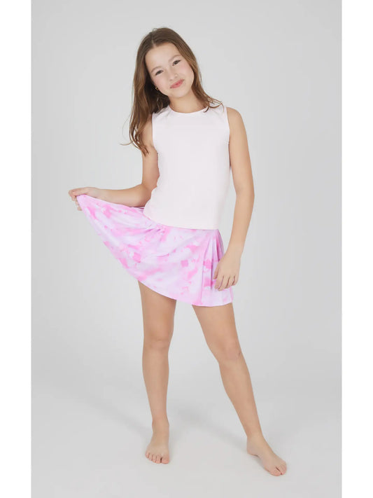 Girls Basic Tank Top and Pleated Skort Tye Die Pink