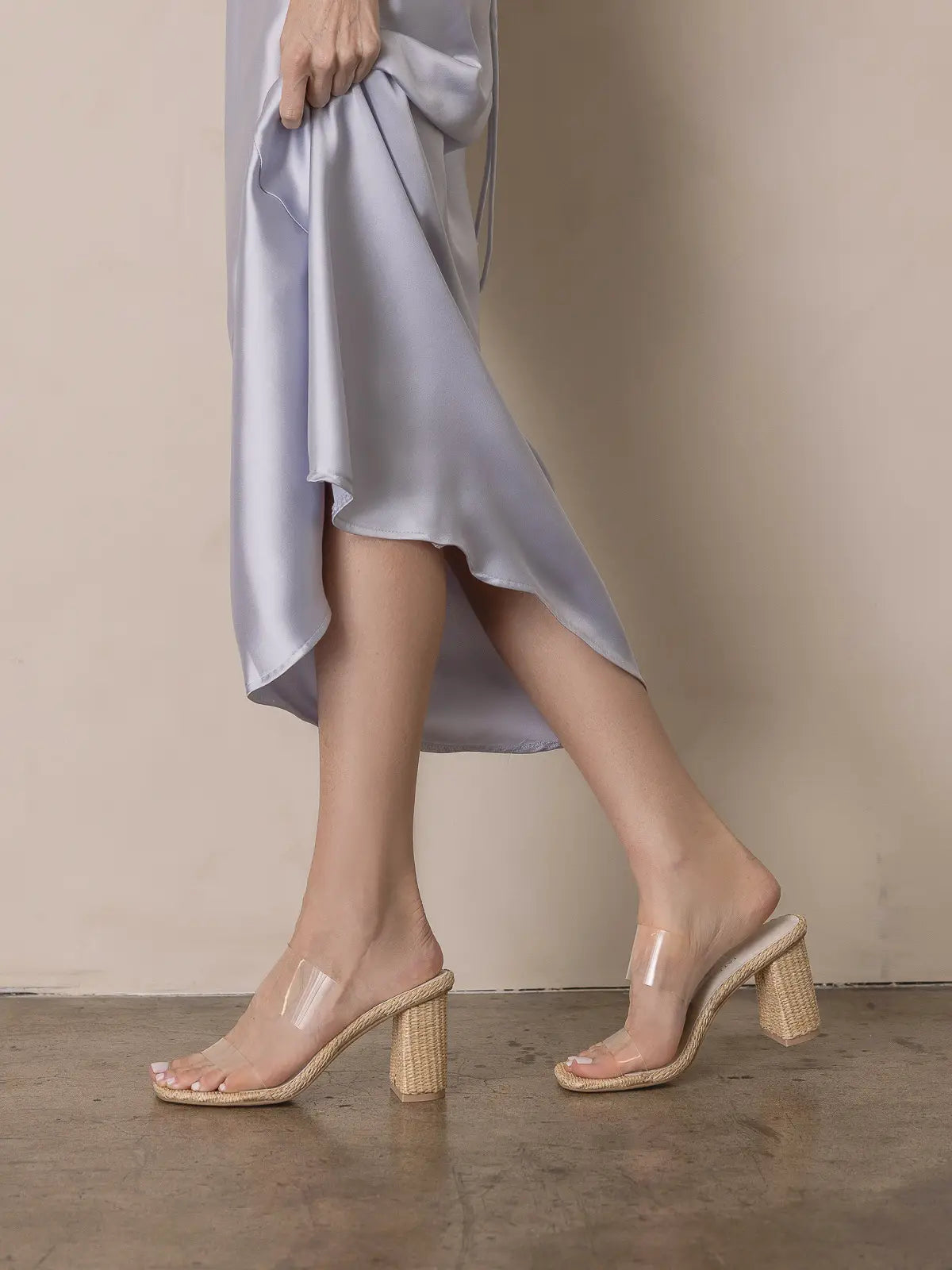 The Francee | Natural Transparent Double Strap Raffia Heel