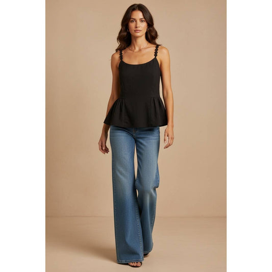 Button Detail Ruffle Tank Top