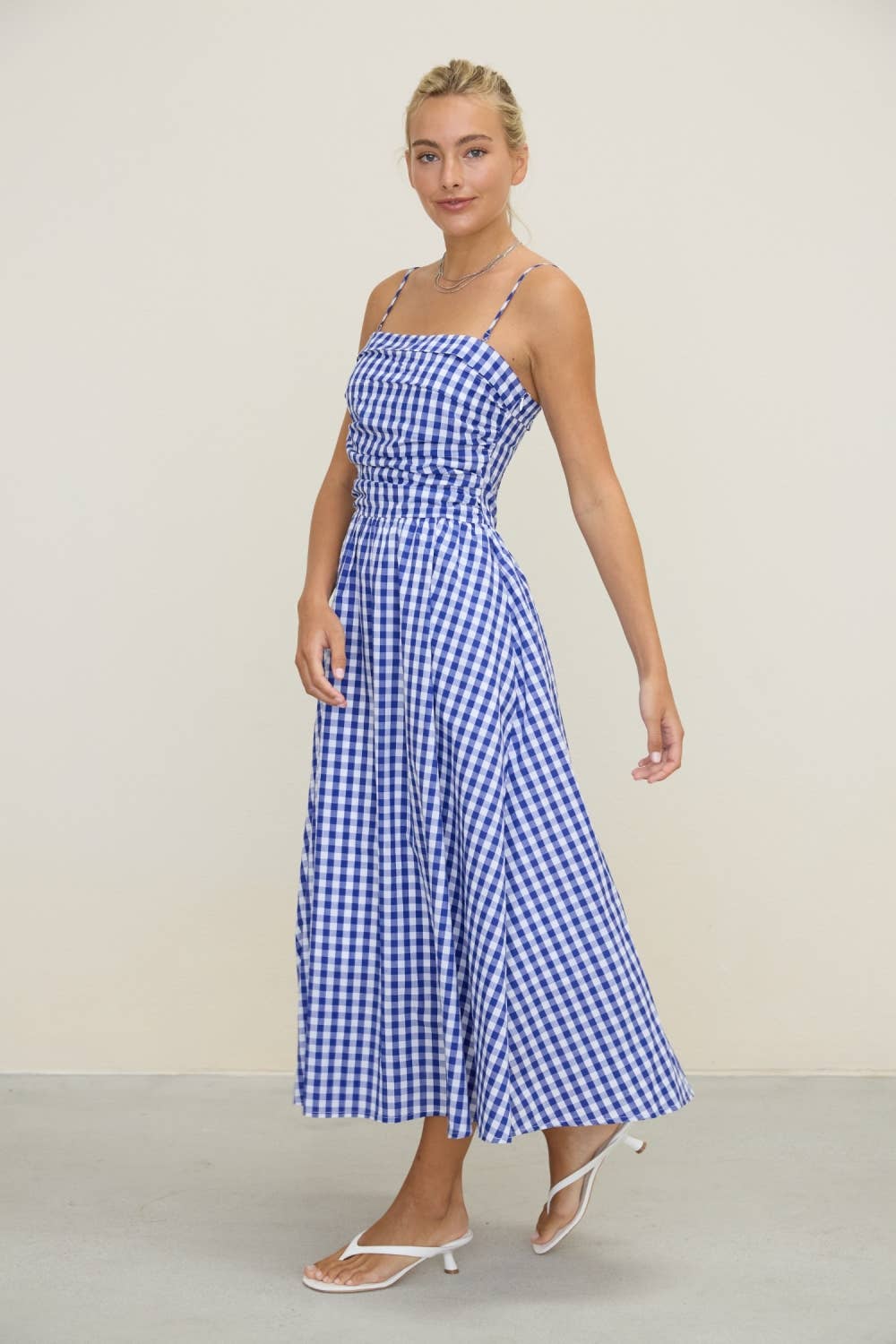 Gingham Spaghetti Strap Midi Dress