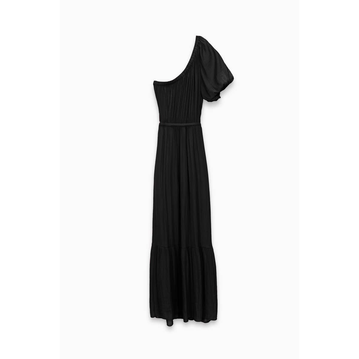 One Shoulder Gathered Maxi Dress in Balck