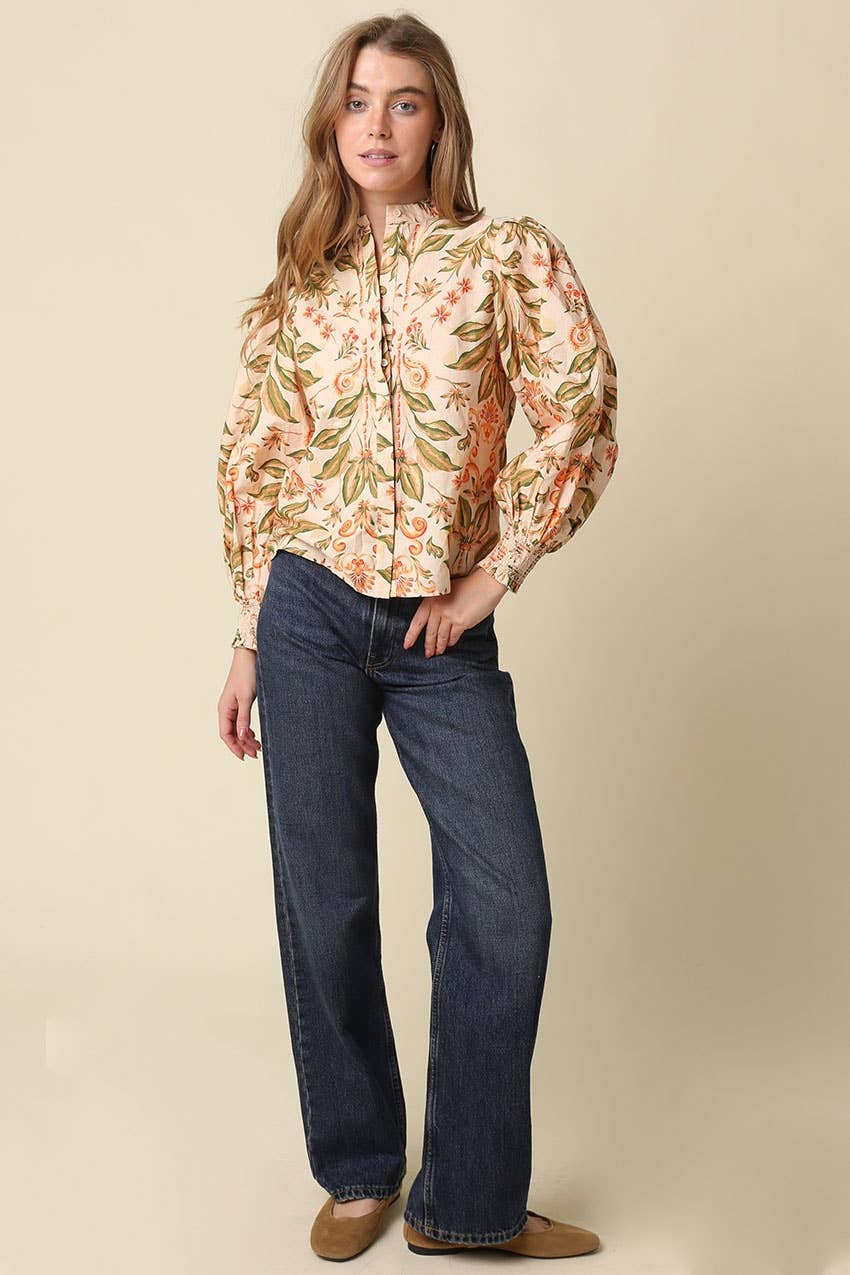 Peachy Floral Puff Sleeve Blouse