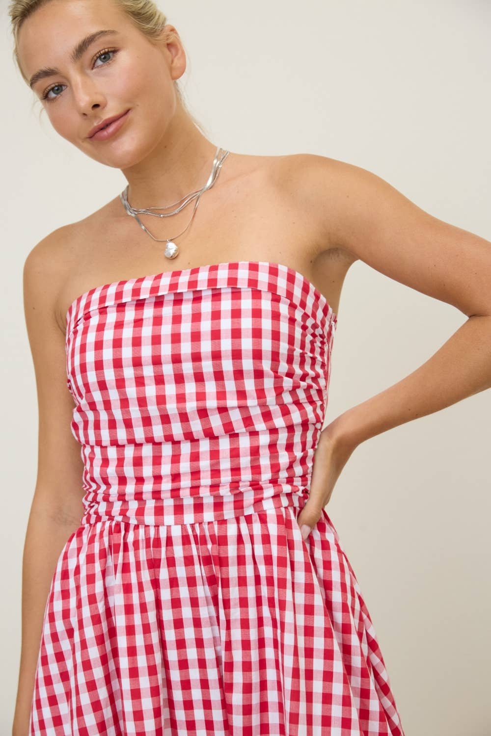 Gingham Spaghetti Strap Midi Dress