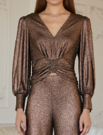 Foil Print Ruched Top In Brown