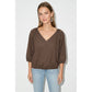 Elastic Puff Sleeve V-neck Blouse