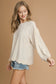 Round Neck Scallop Hem Blouse In Oatmeal