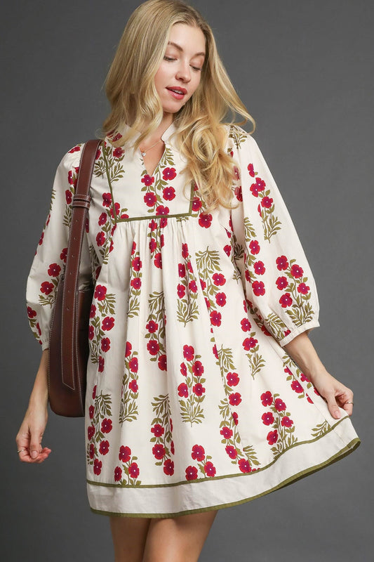 Red Florals Babydoll Dress