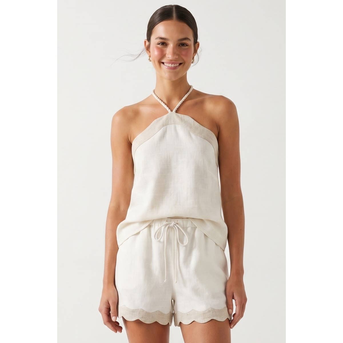 Wavy Linen Halter Top Set