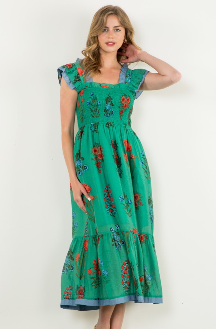 Glory to the Garden Ruffle Smocked Midi