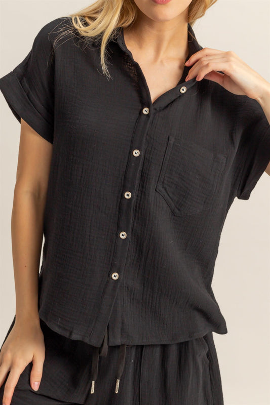 By The Bay Gauze Pant Set In Black