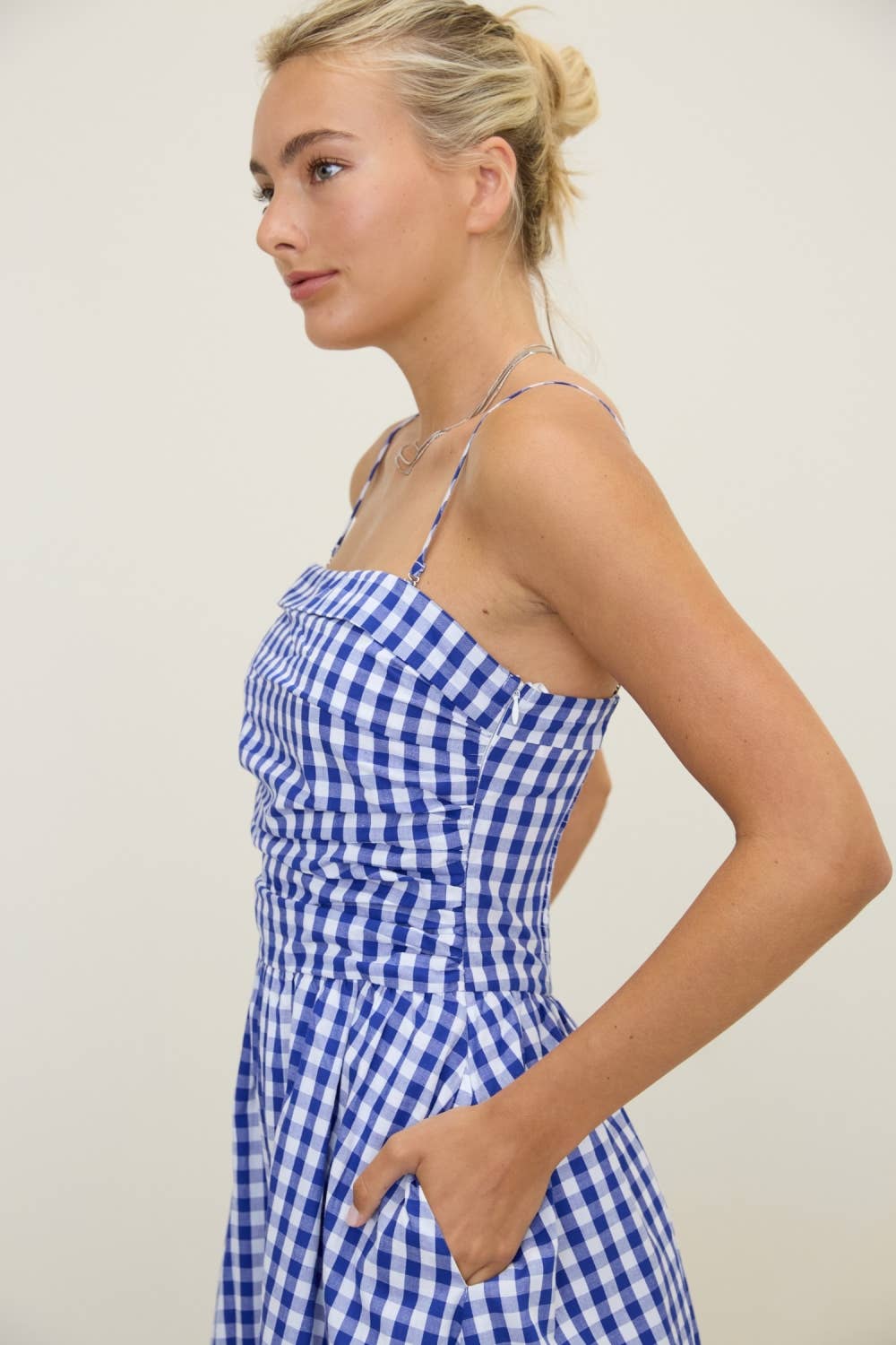Gingham Spaghetti Strap Midi Dress