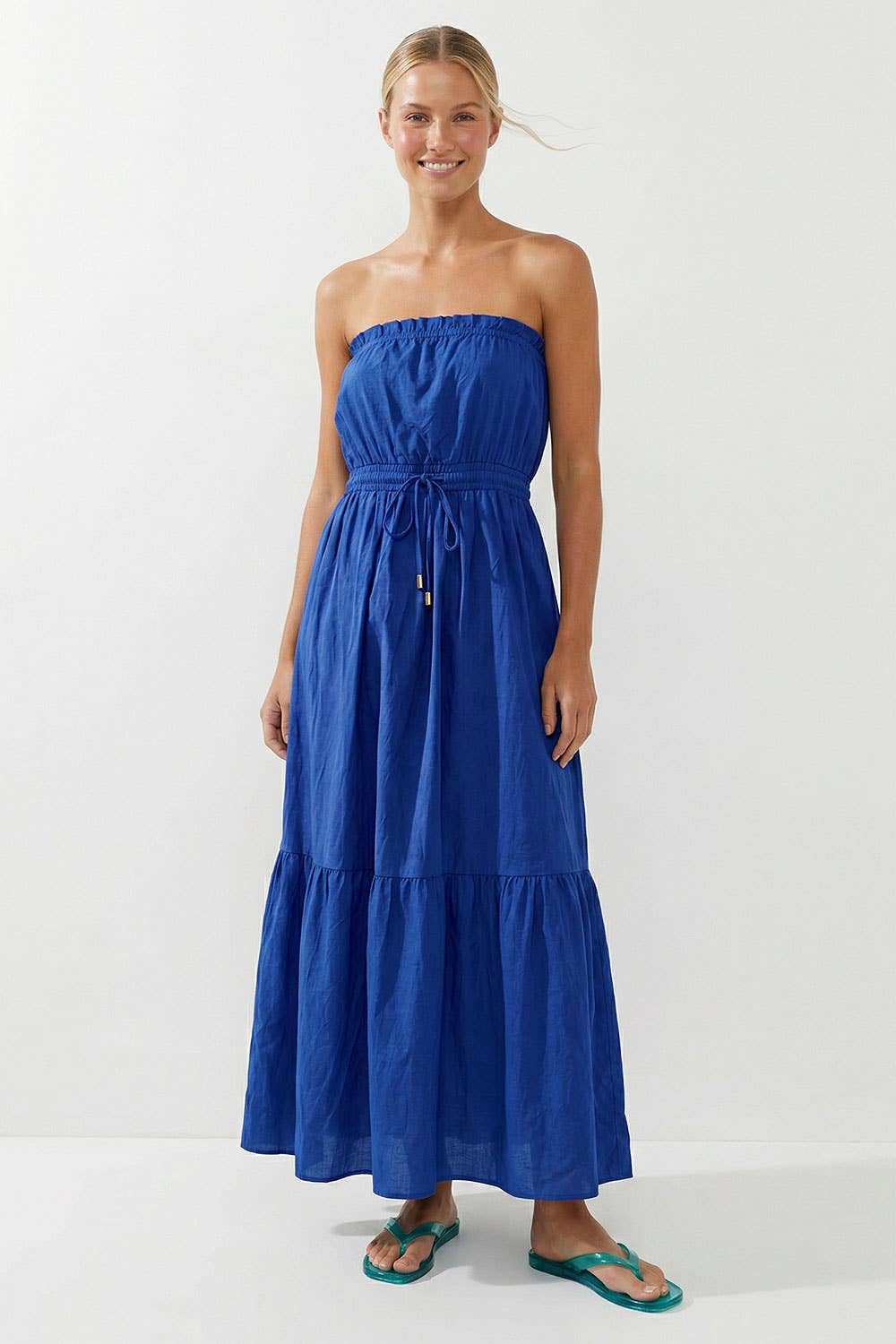 Strapless Drawstring Waist Maxi Dress