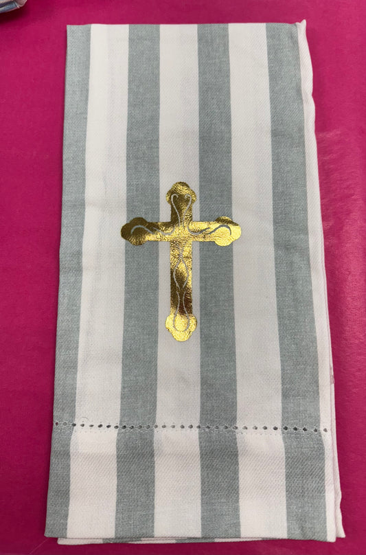 Everlasting Cross Hemstitch Hand Towel White/Ice/Gold