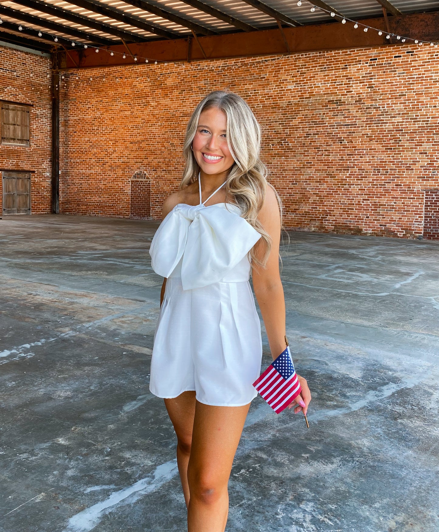 Bow Front Romper in White