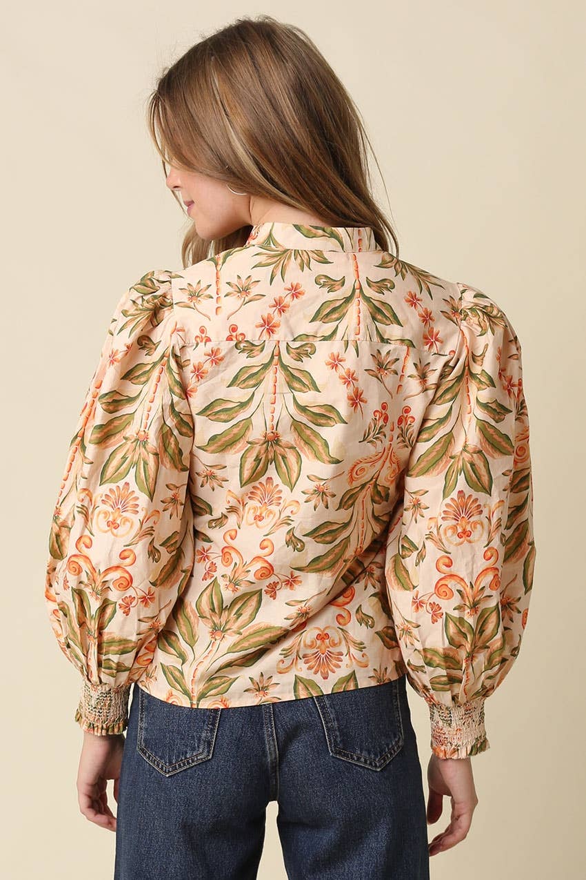 Peachy Floral Puff Sleeve Blouse