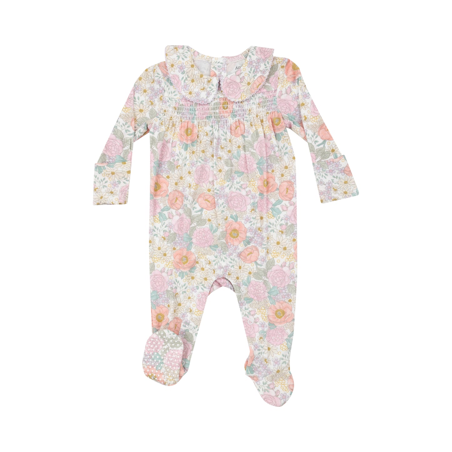 Angel Dear Peonies & Roses Smocked Peter Pan Footie