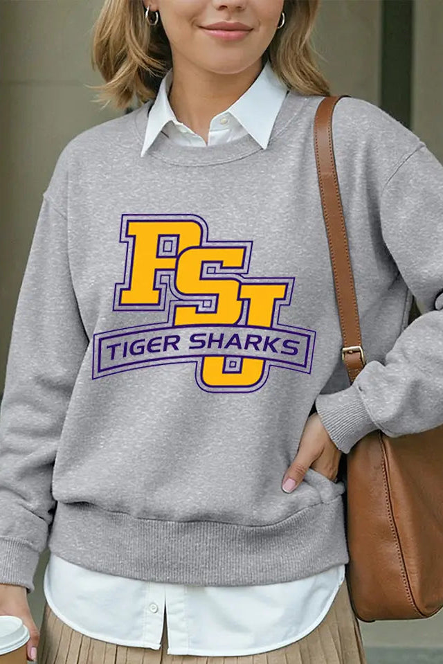PSJ Tiger Shark Cropped Sweatshirt in Gray