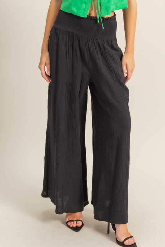 By The Bay Gauze Pant Set In Black