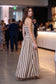 Stripe Ruche Strapless Maxi Dress