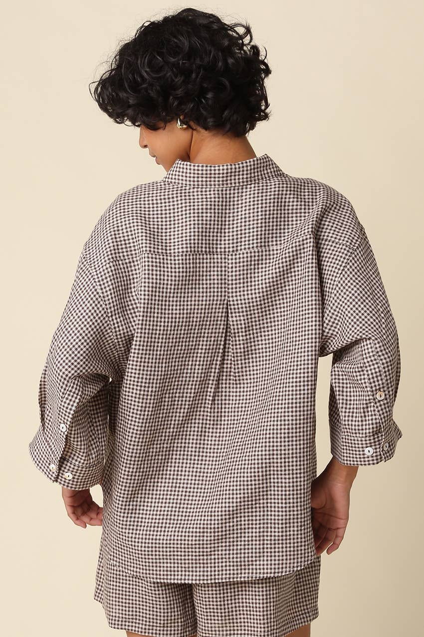Gabi Brown Gingham Linen Shirt