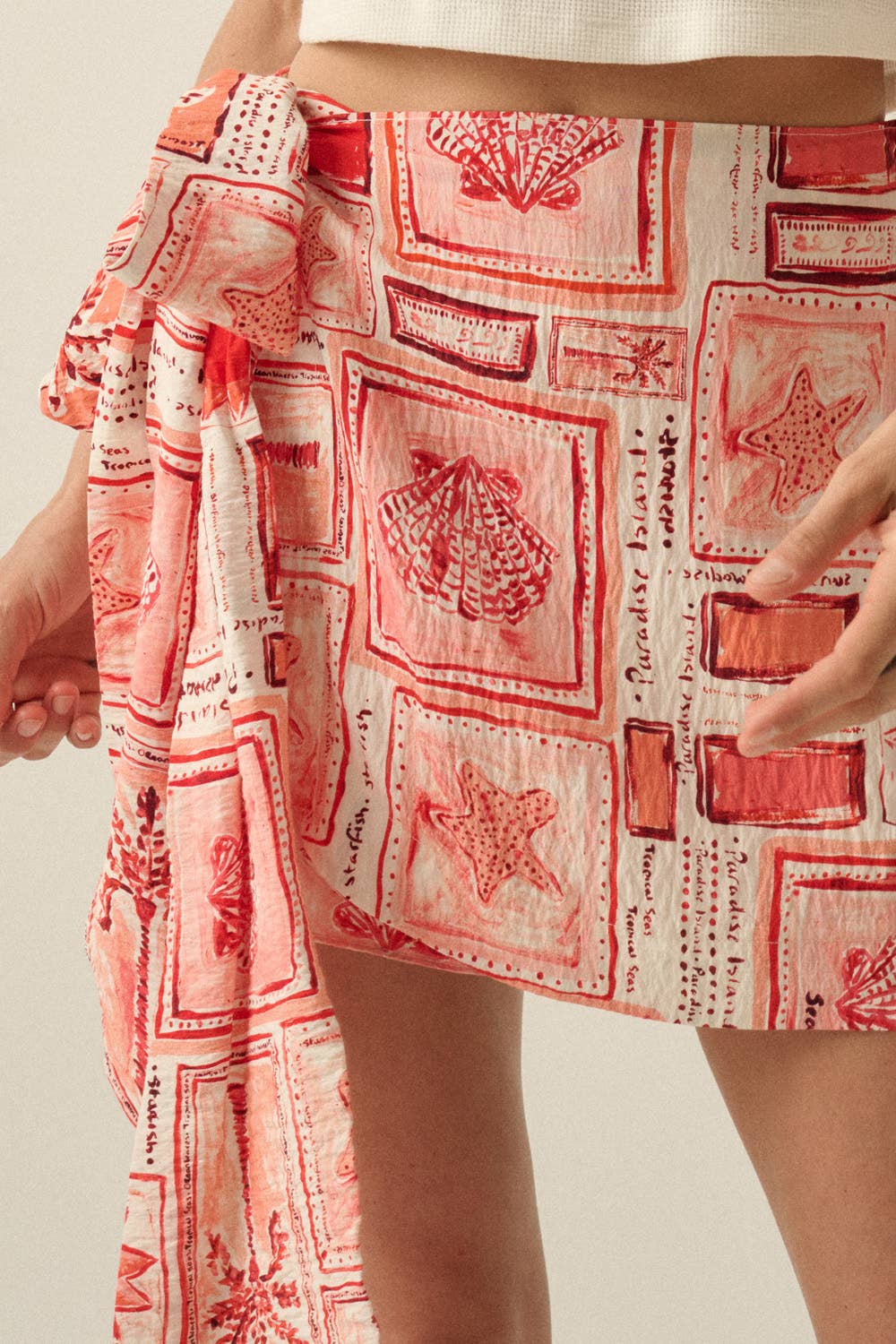 Tropical-Print Side-Tie Wrap Mini Skort