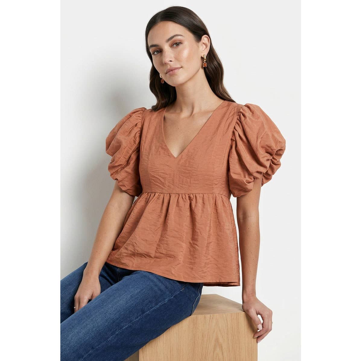 Statement Sleeve V-neck Linen Top