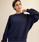 French Terry Long Sleeve Pullover Short Set In Navy