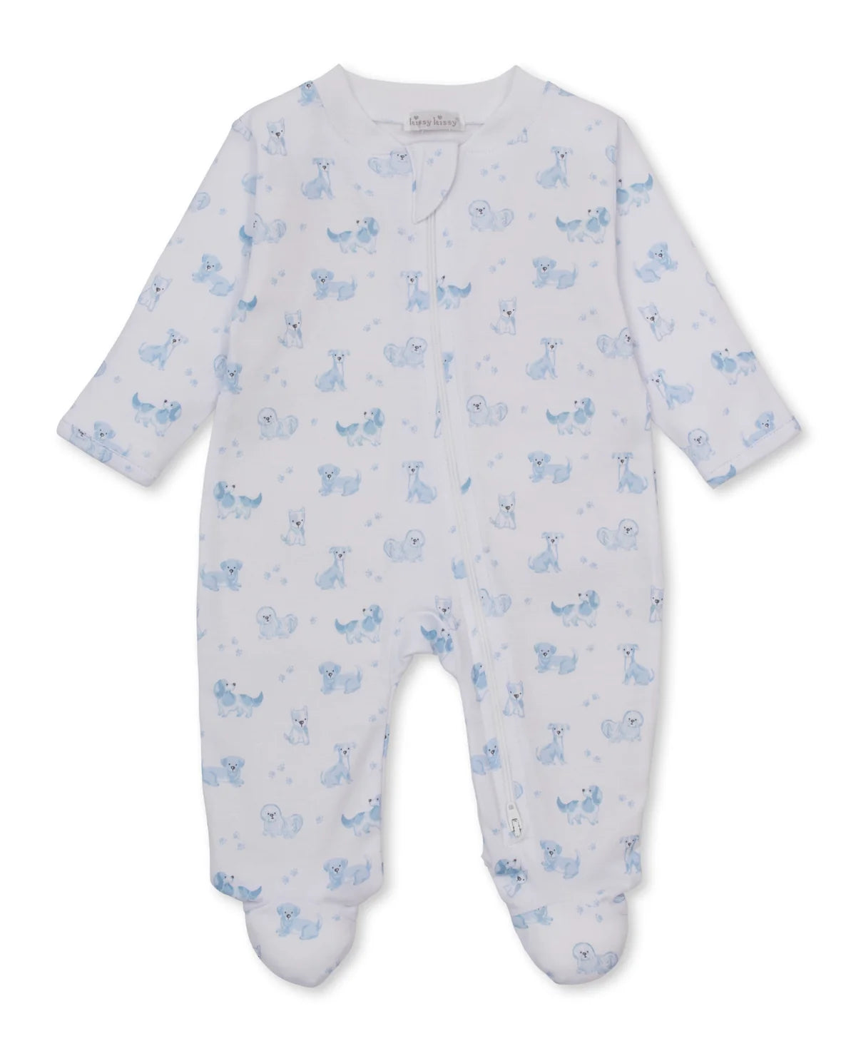 Kissy Kissy Puppy Paws Blue Zip Footie