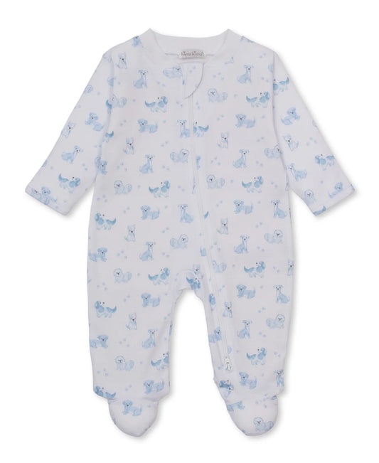 Kissy Kissy Puppy Paws Blue Zip Footie