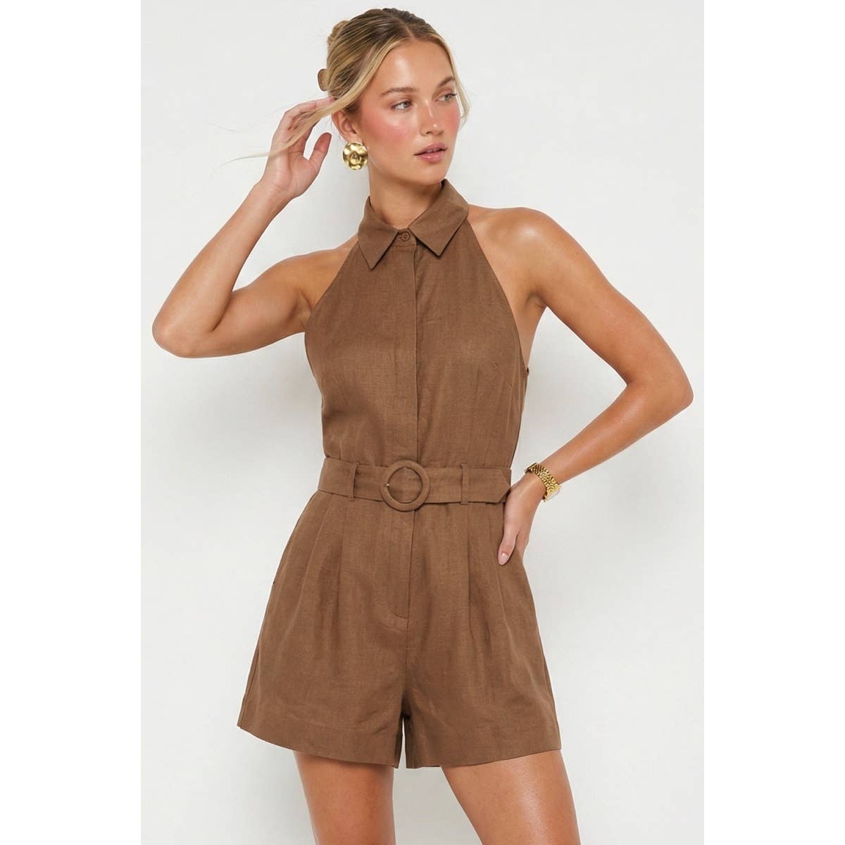 Belted Linen Halter Romper