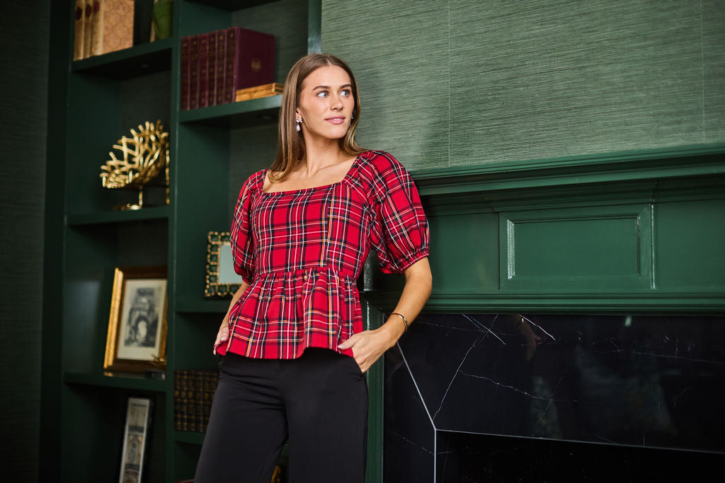 Mary Square Red Plaid Isabel Top