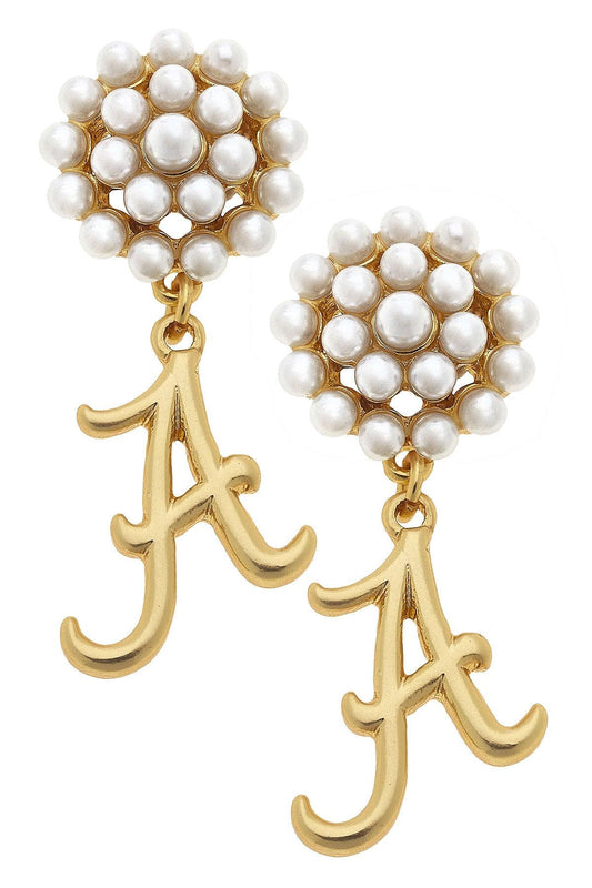 Alabama Crimson Tide Pearl Cluster Gold Plated Logo Earrings