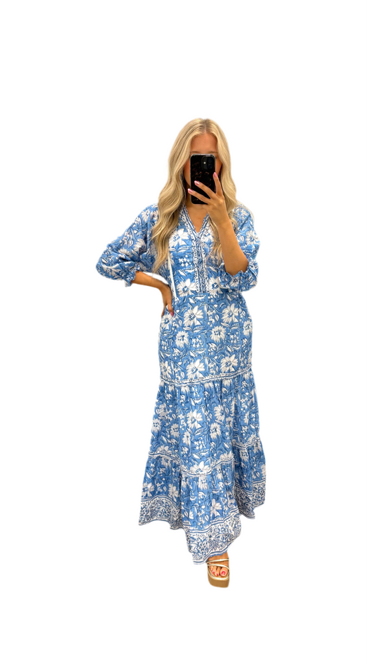 Amelia Maxi Dress in Blue Floral
