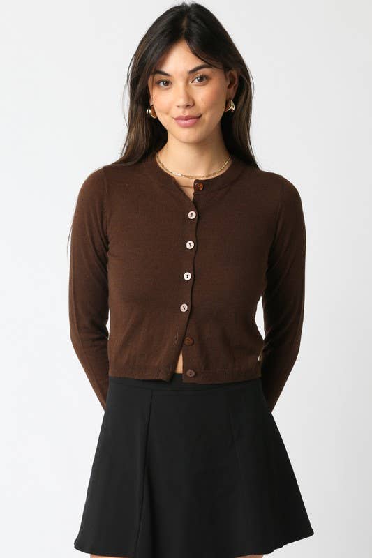 Gianna Knit Cardigan Top in Brown
