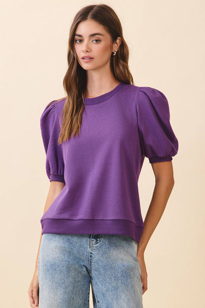 Game Day Crew Neck Short Puff Sleeves Knit Top