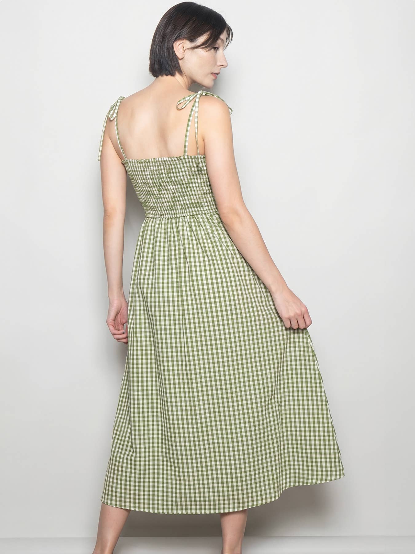 Sleeveless Smocked Gingham Check Cotton Summer Midi Dress