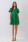 Front Button-Down Pleated Detail Ruffle Mini Dress