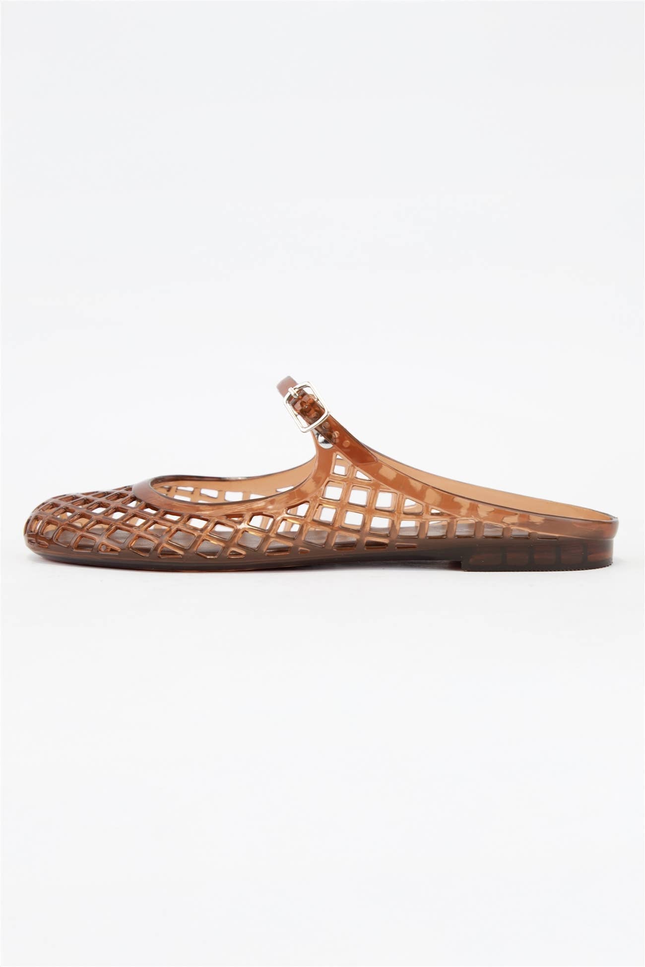 Jelly Mesh Mary Jane Flat Mules in Brown