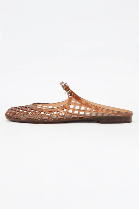 Jelly Mesh Mary Jane Flat Mules in Brown